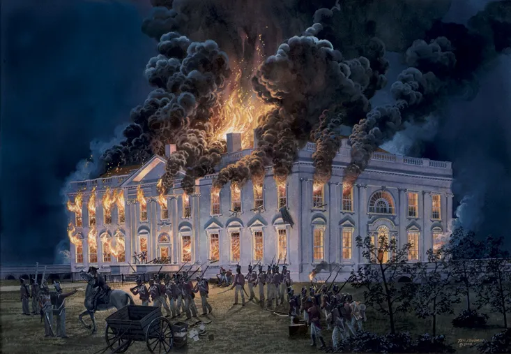 Incendio de la Casa Blanca en 1814 por las tropas británicas