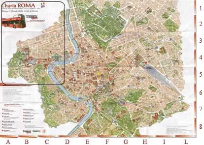 Mapa del Centro de Roma - Zona del Vaticano, Plaza san Pedro, museo Vaticano, Castillo de San Angelo