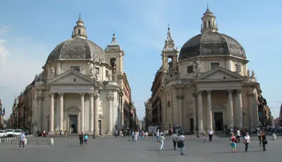 Plaza del Pueblo (piazza del popolo) con las iglesias de Santa Maria in Montesanto y de Santa Maria de Miracoli