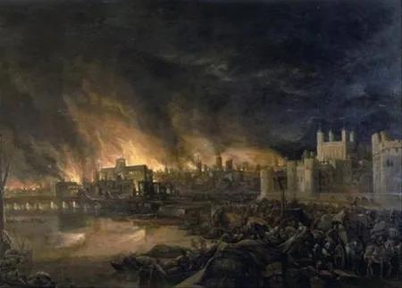 Cuadro sobre el gran incendio de Londres de 1666