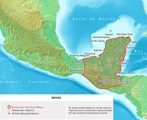 Mapa de la extensión de la cultura Maya