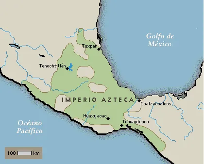 Mapa de la extensión del imperio azteca