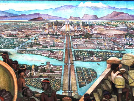 Cuadro sobre el mercado de Tlatelolco (ciudad gemela de Tenochtitlán)