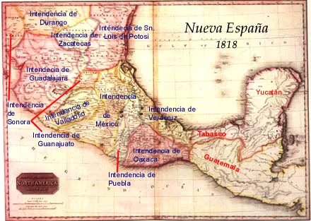 Mapa de Nueva España de 1818